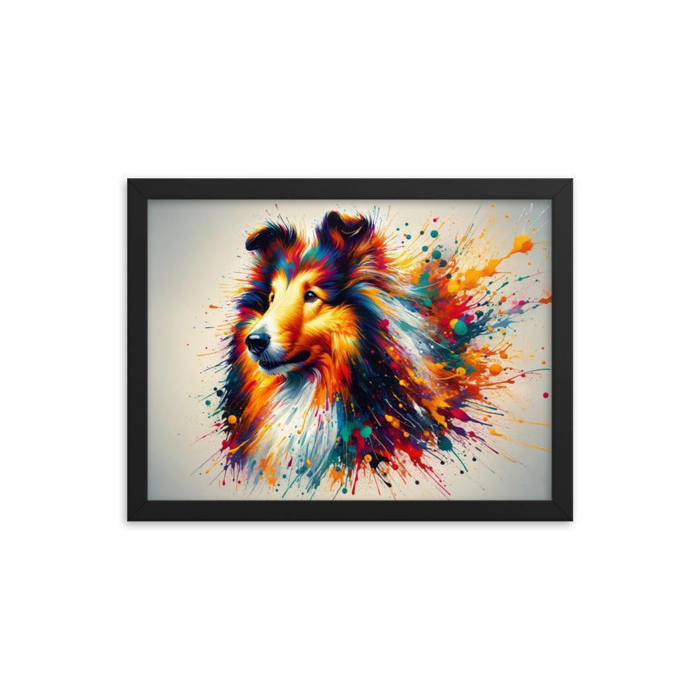 Rough Collie Dog Splatter Art Explosive Colors Framed Poster - Oh Posters