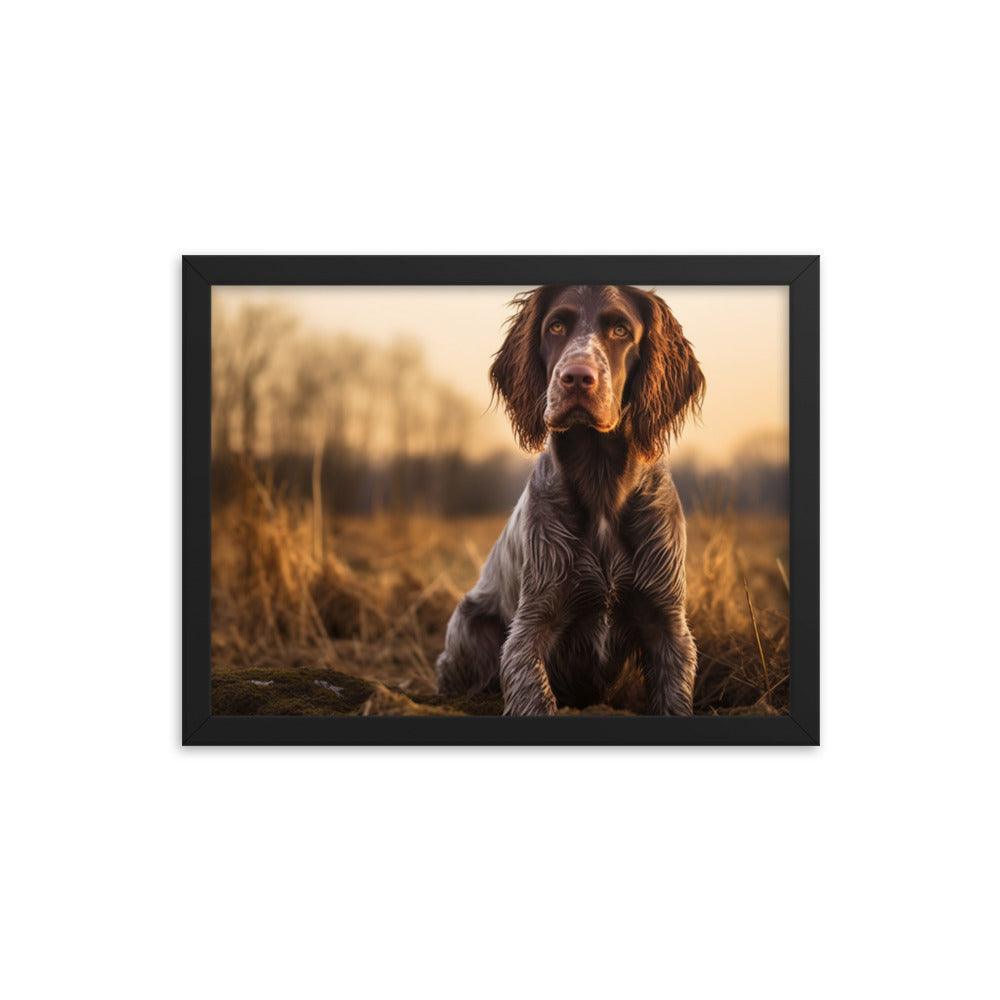 German Longhaired Pointer Golden Hour Outdoor Framed Poster - Oh Posters