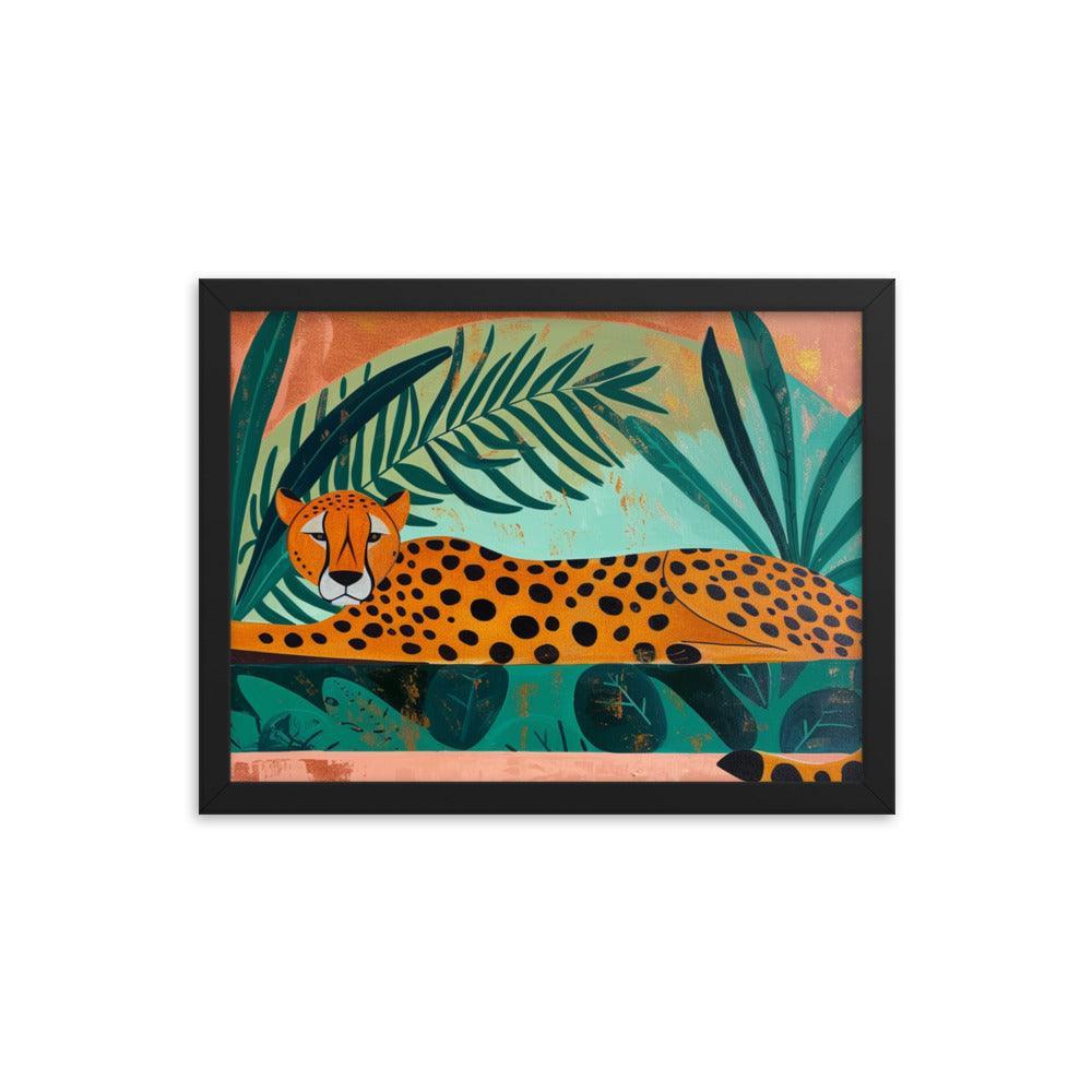 Cheetah Repose in Lush Greenery Artwork Framed Poster - Oh Posters