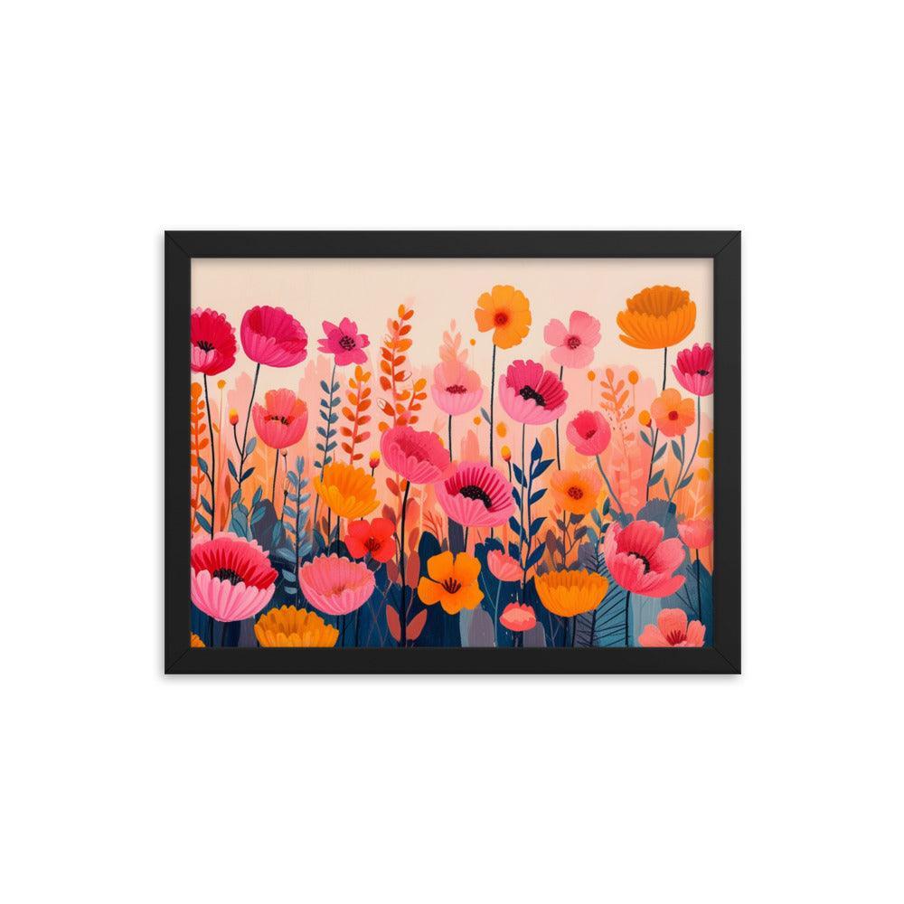 Cheerful Wildflowers Warm Tones Illustration Framed Poster - Oh Posters