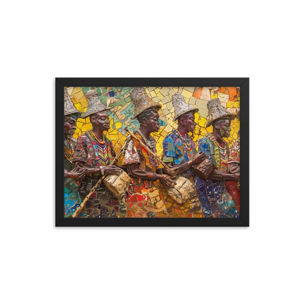 Colorful Cameroon Drummers Mosaic Art Framed Poster - Oh Posters