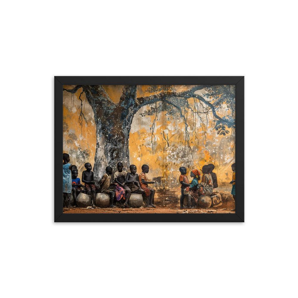 Central African Children Under Baobab Tree Vintage Framed Poster - Oh Posters