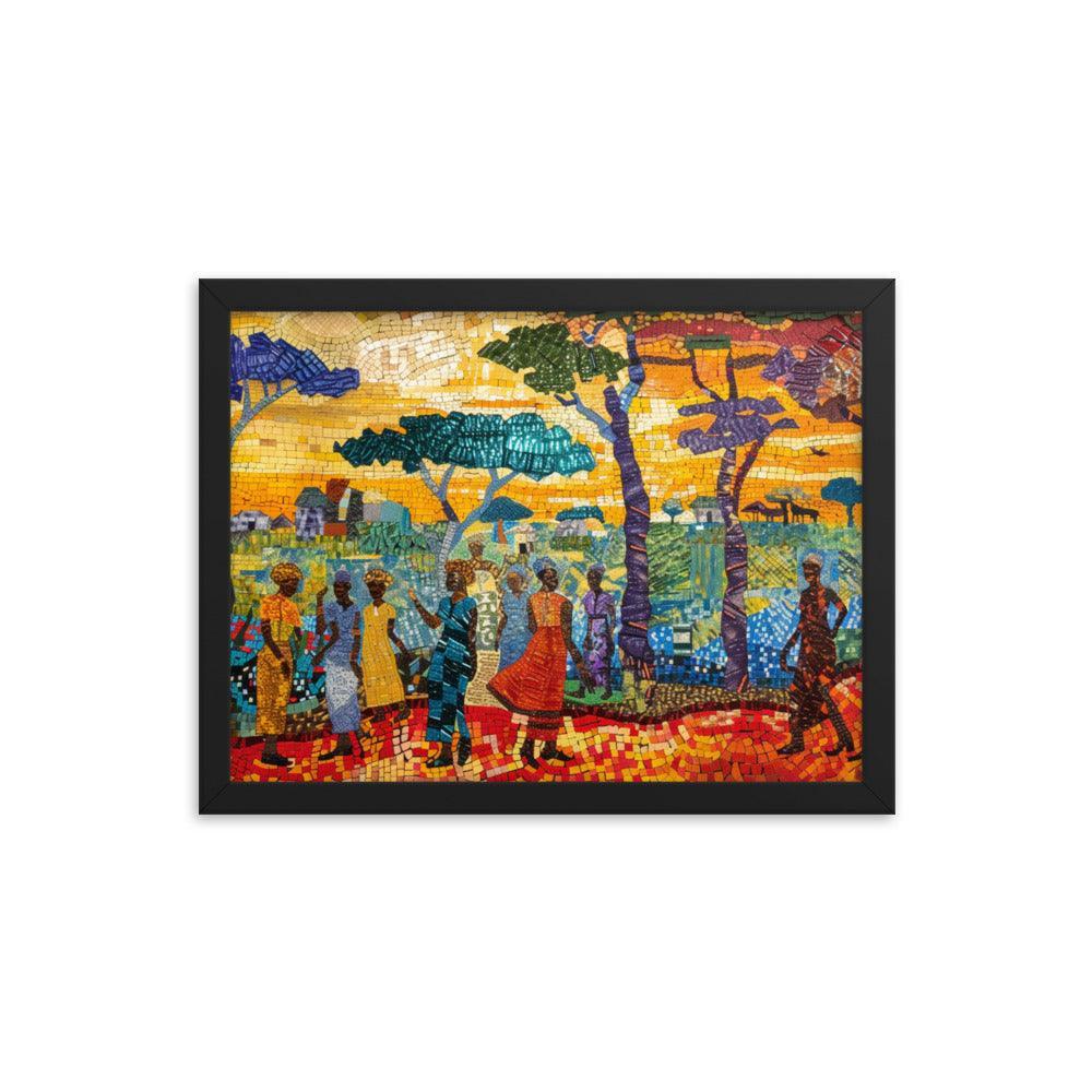 Chad Mosaic Artwork of Rural Community Scene Framed Poster - Oh Posters