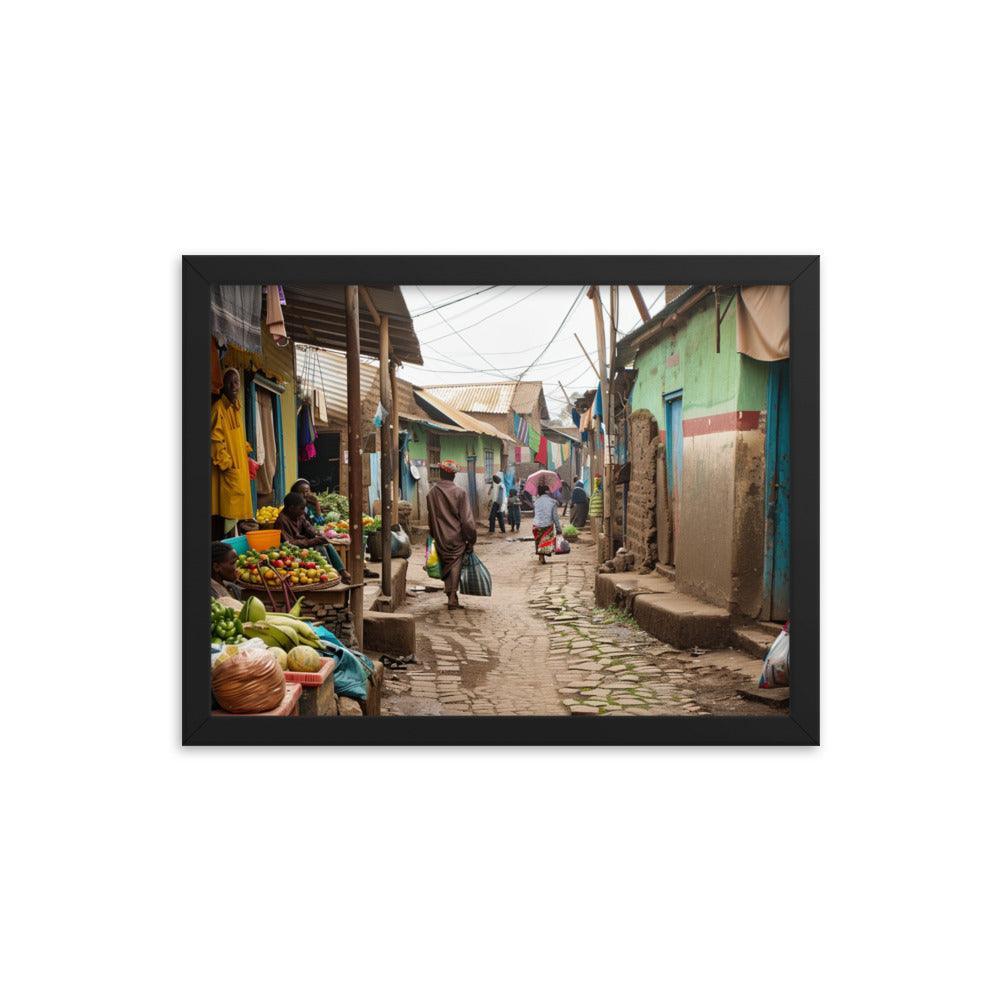 Ethiopia Vibrant Market Street with Fresh Produce Framed Poster - Oh Posters