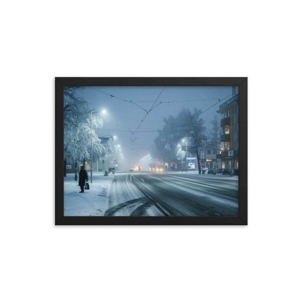 Finland Winter Night Snowy Street Framed Poster - Oh Posters