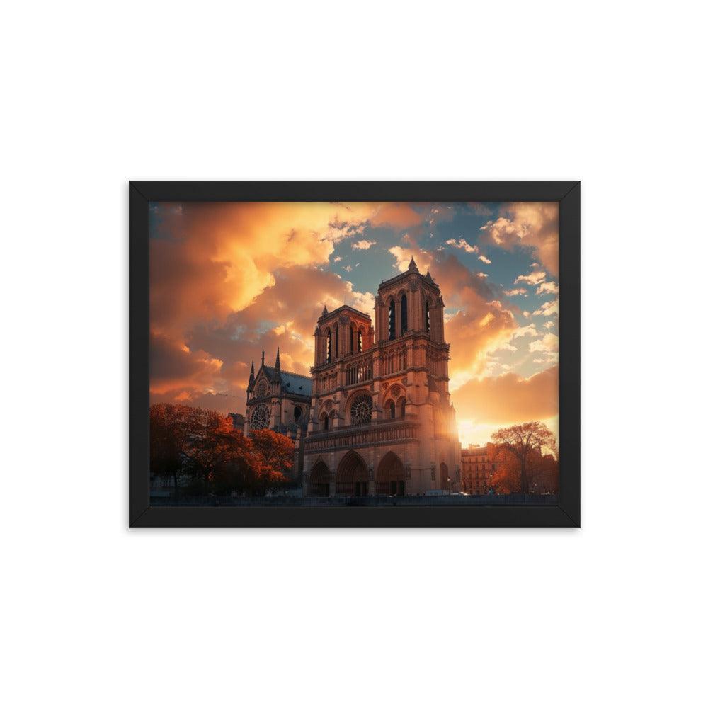 France Paris Notre Dame Cathedral Scenic Sunset Framed Poster - Oh Posters