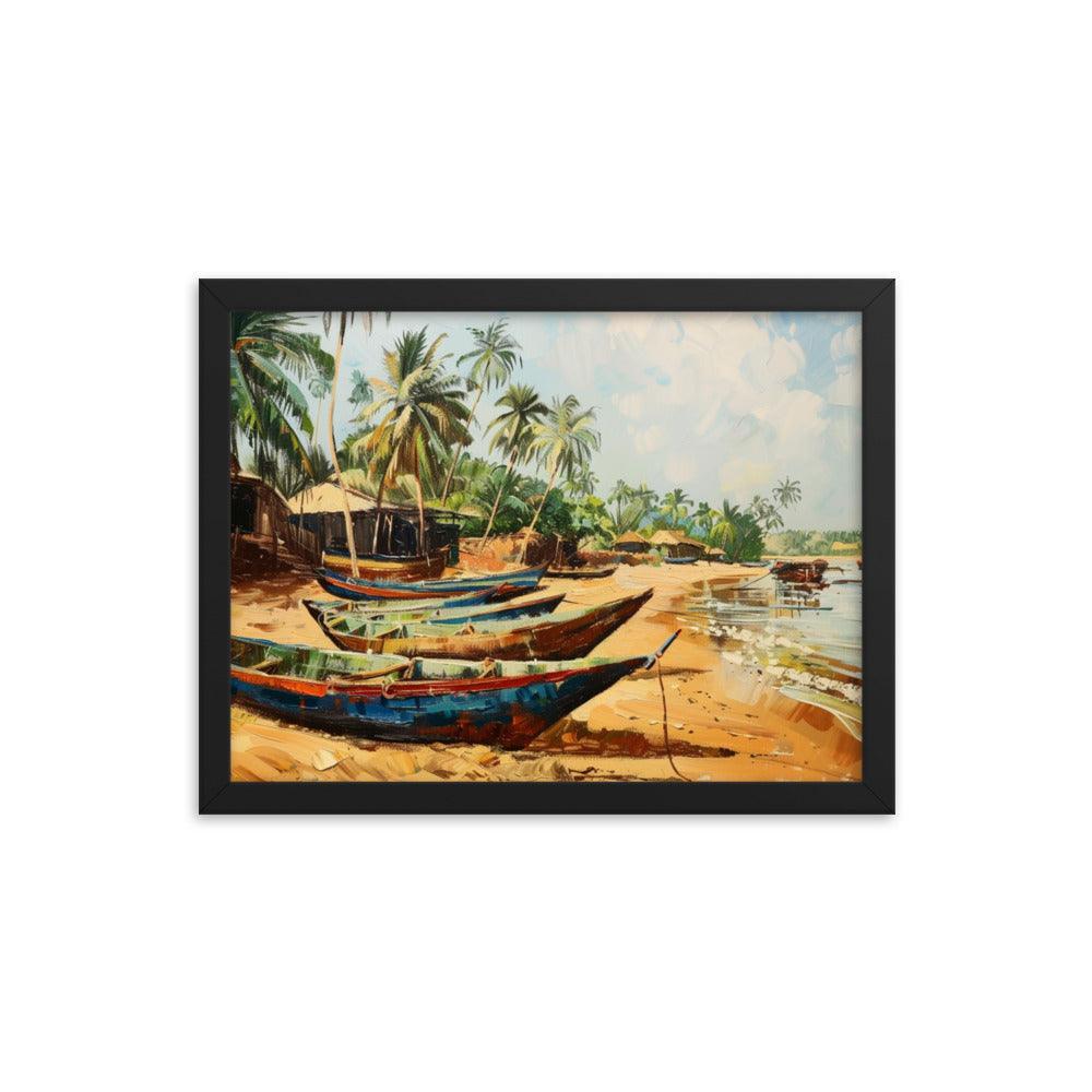 Gambia Coastal Village Palm Trees Painting Framed Poster - Oh Posters