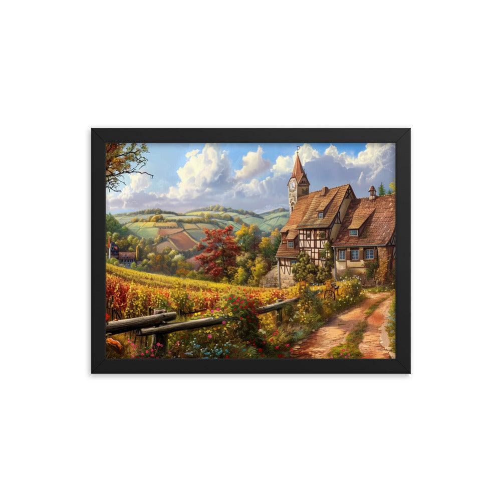 Germany Scenic Vineyard Cottage Landscape Framed Poster - Oh Posters