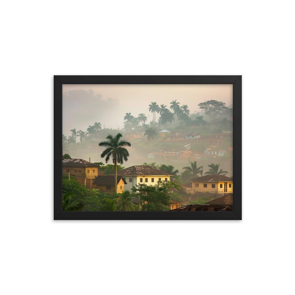 Ghana Misty Hillside Village Morning Framed Poster - Oh Posters