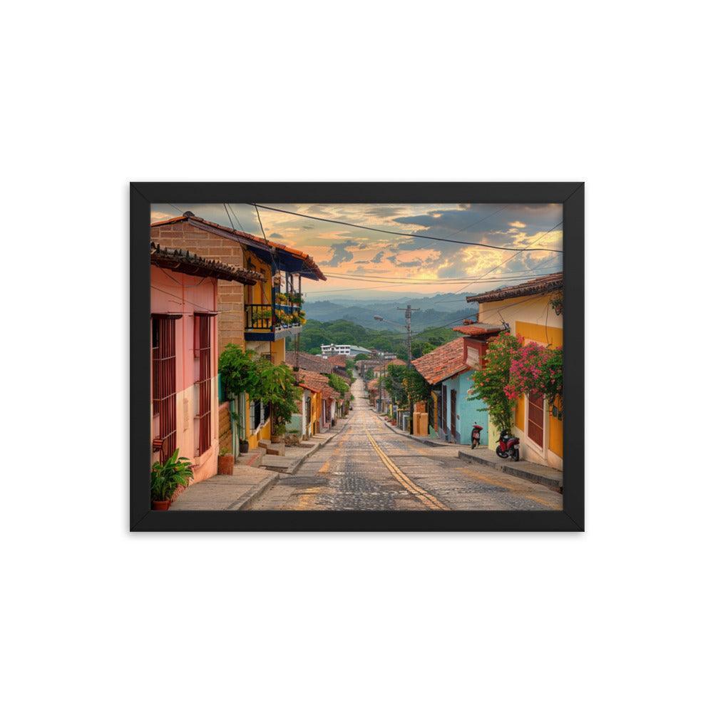 Honduras Colorful Village Street Sunset Framed Poster - Oh Posters