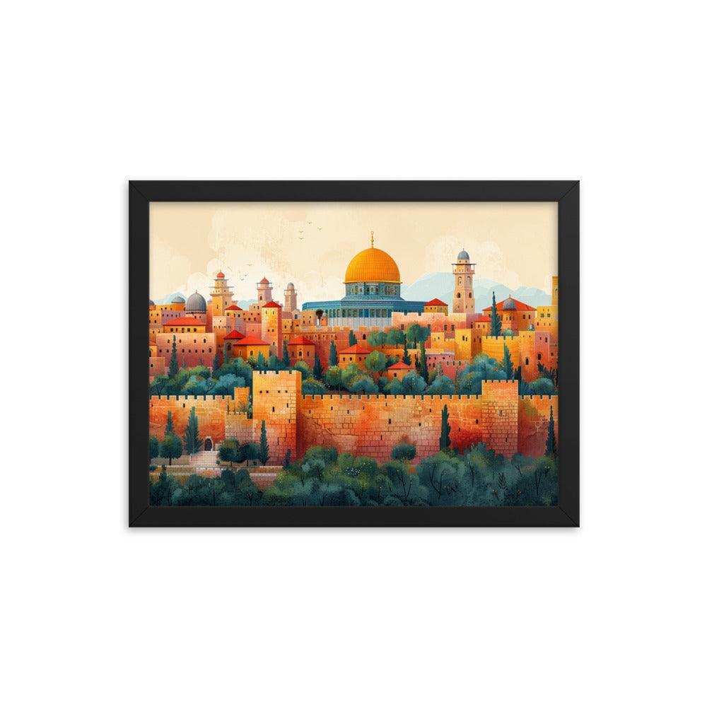 Israel Jerusalem Old City Illustration Framed Poster - Oh Posters