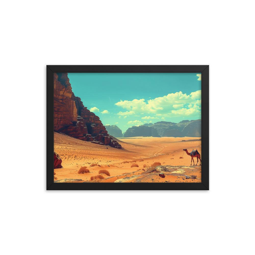 Jordan Wadi Rum Desert Camel Landscape Framed Poster - Oh Posters