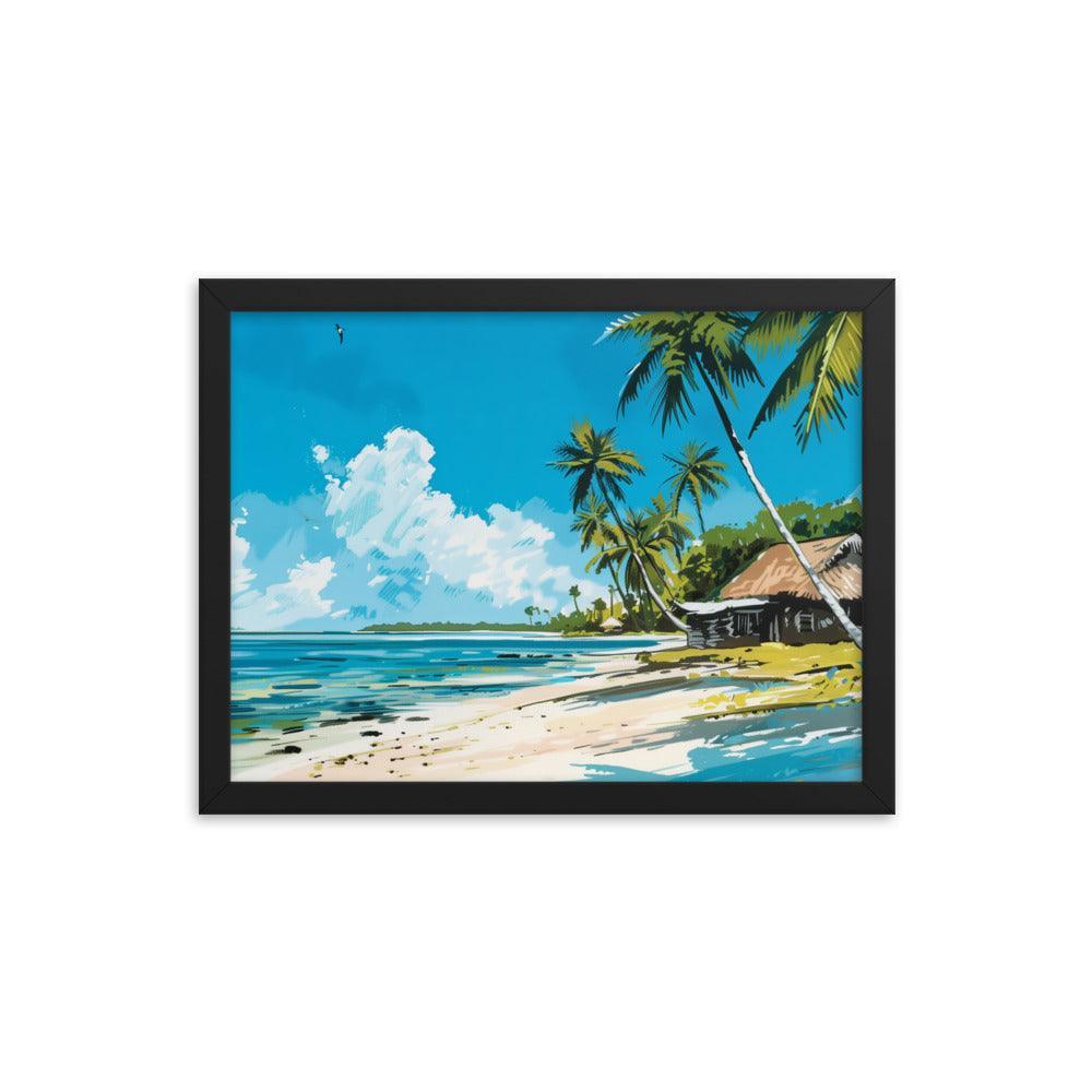 Kiribati Tropical Beach Hut Illustration Framed Poster - Oh Posters