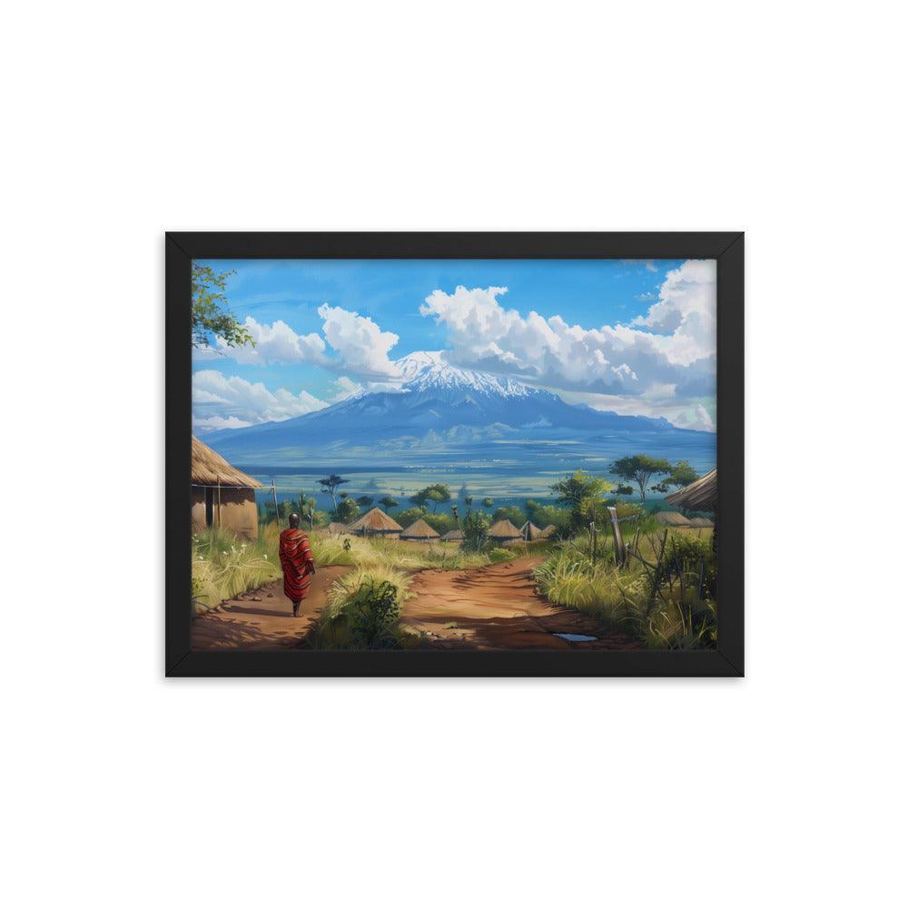 Kenya Maasai Village Kilimanjaro View Framed Poster - Oh Posters
