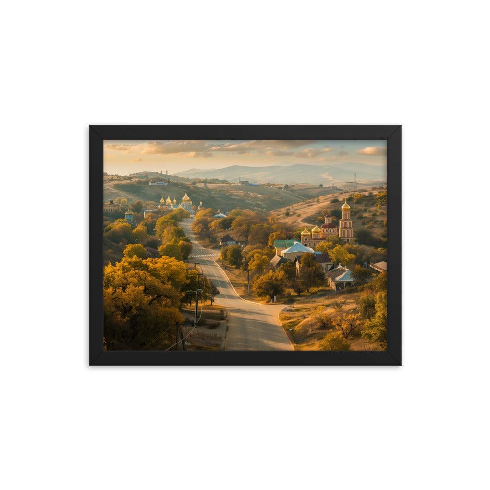 Moldova Autumn Hillside Churches Scenic Village Framed Poster - Oh Posters