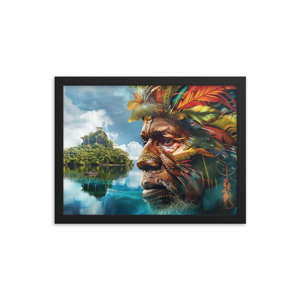 Papua New Guinea Indigenous Portrait and Island Landscape Framed Poster - Oh Posters