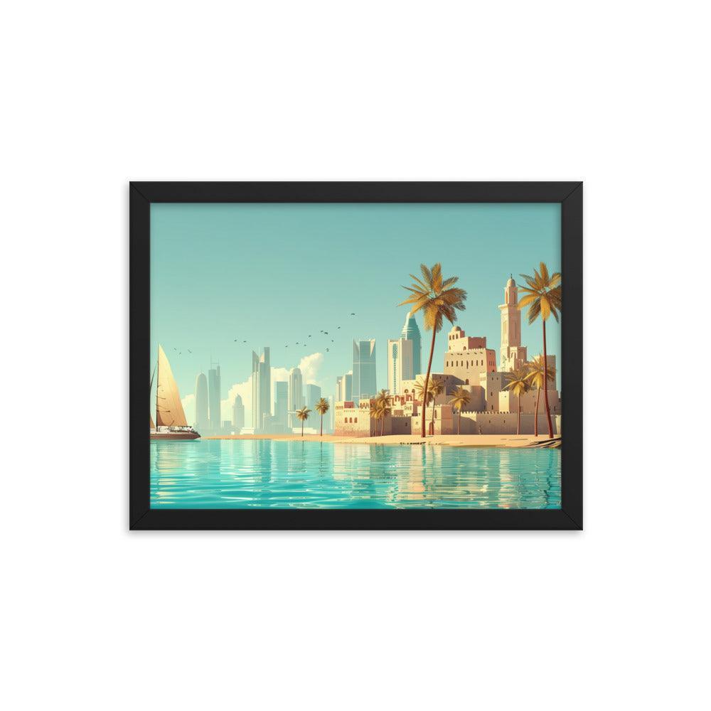 Qatar Traditional and Modern Architecture Seaside Framed Poster - Oh Posters