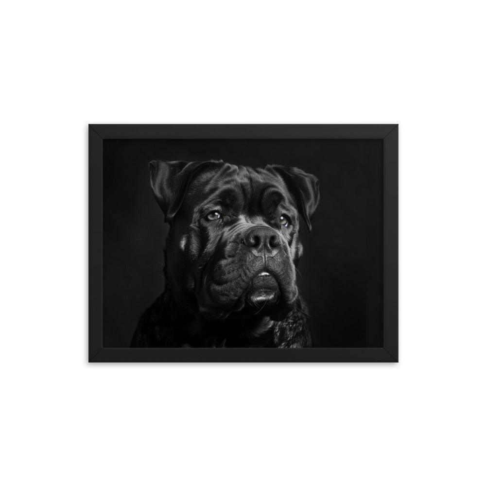 Cane Corso Black and White Close-Up Portrait Framed Poster - Oh Posters