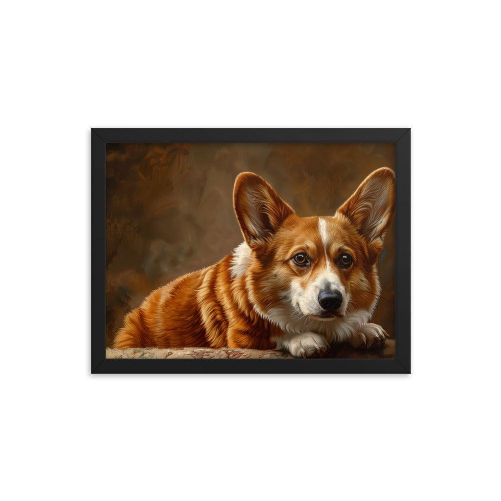 Cardigan Welsh Corgi Realistic Painting Portrait Framed Poster - Oh Posters