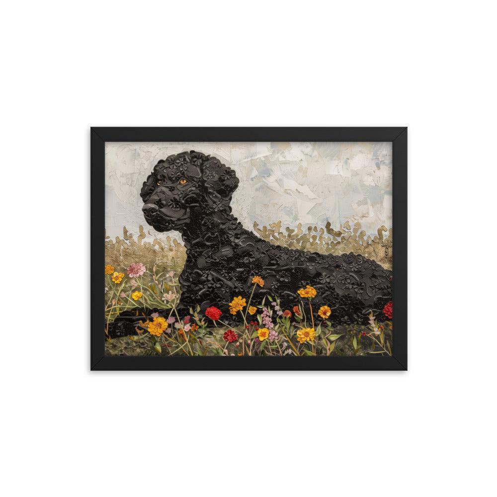 Curly-Coated Retriever Textured Flower Field Painting Framed Poster - Oh Posters