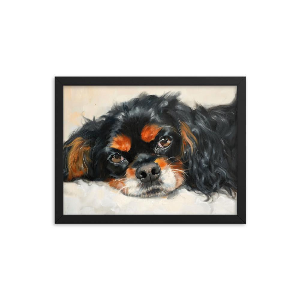 English Toy Spaniel Black and Tan Relaxed Portrait Framed Poster - Oh Posters