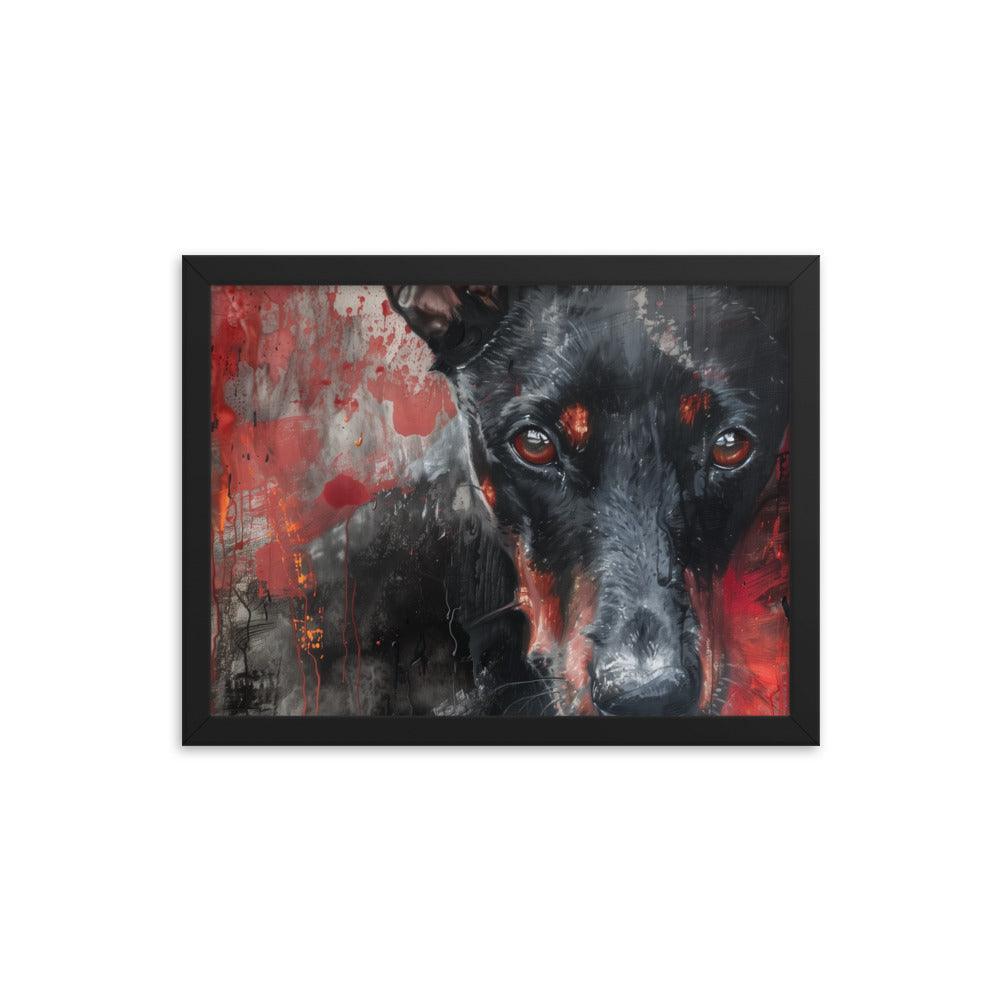 German Pinscher Abstract Red and Black Painting Framed Poster - Oh Posters