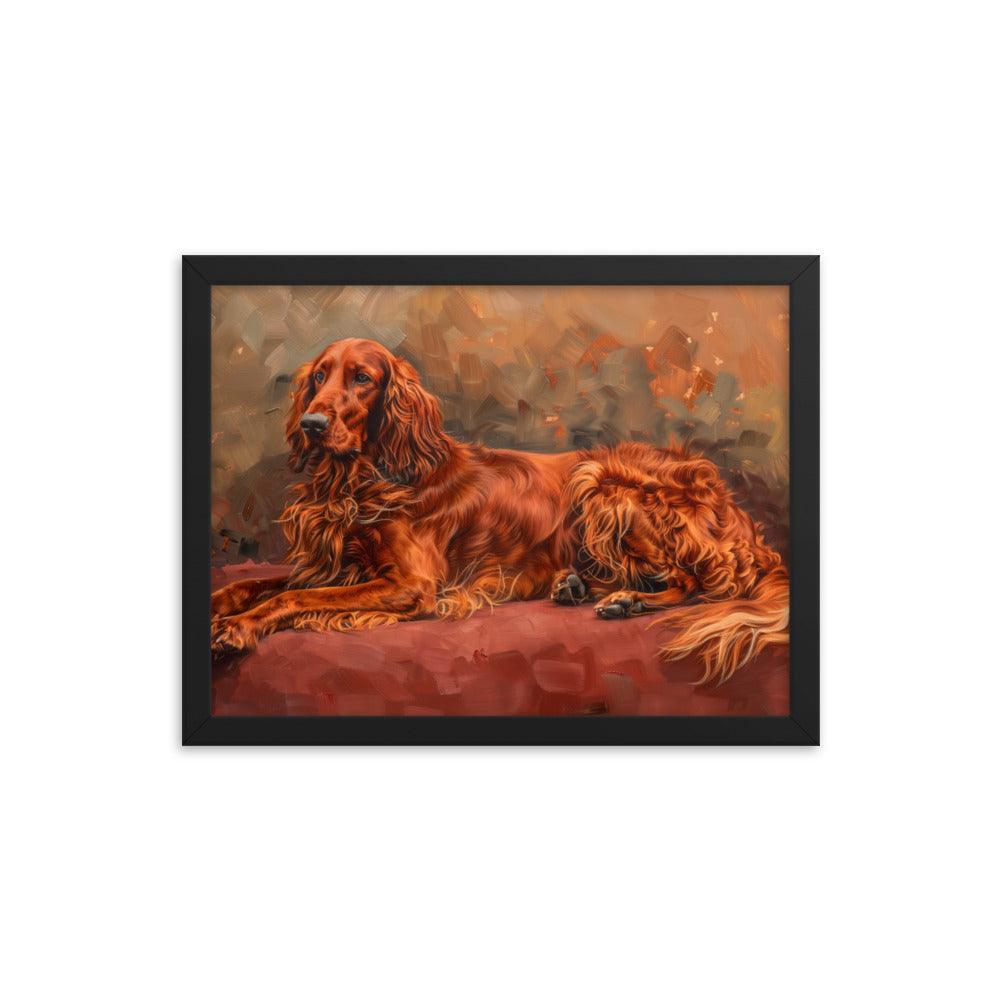 Irish Setter Relaxing on Red Couch Painting Framed Poster - Oh Posters