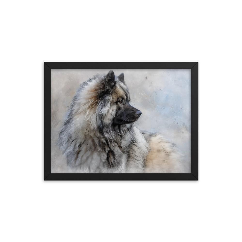 Keeshond Side Profile Winter Painting Framed Poster - Oh Posters