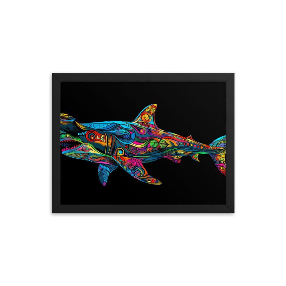 Hammerhead Shark Colorful Abstract Art Digital Design Framed Poster - Oh Posters