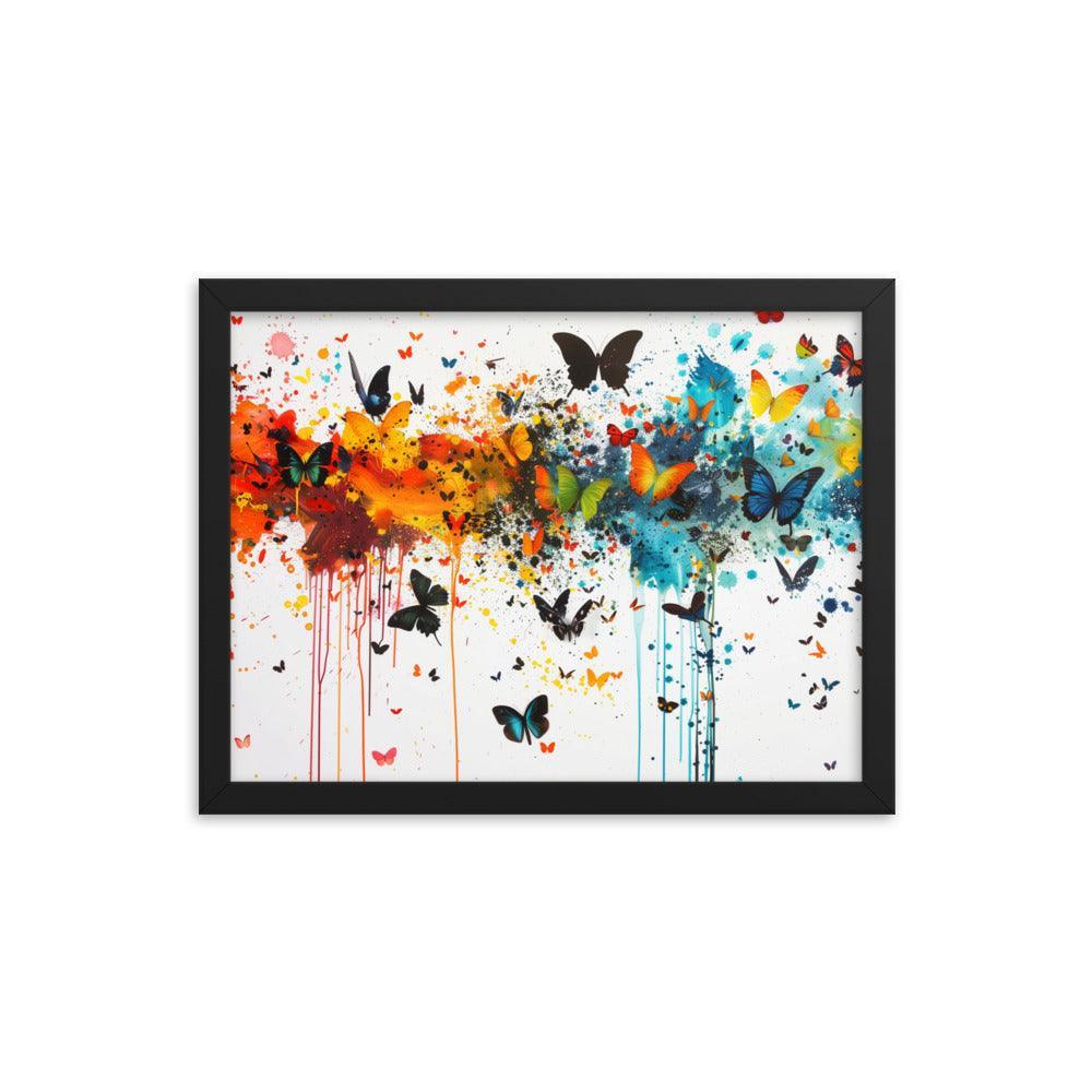 Butterfly Swarm Artistic Paint Splatter Abstract Framed Poster - Oh Posters