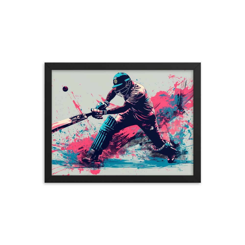 Cricket Player Dynamic Batting Action Abstract Art Framed Poster - Oh Posters