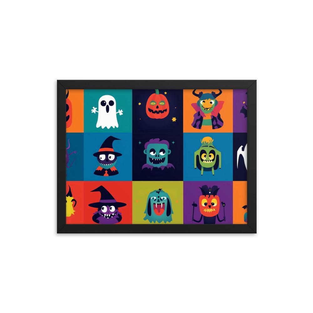 Halloween Monster Faces Assorted Digital Art Framed Poster - Oh Posters