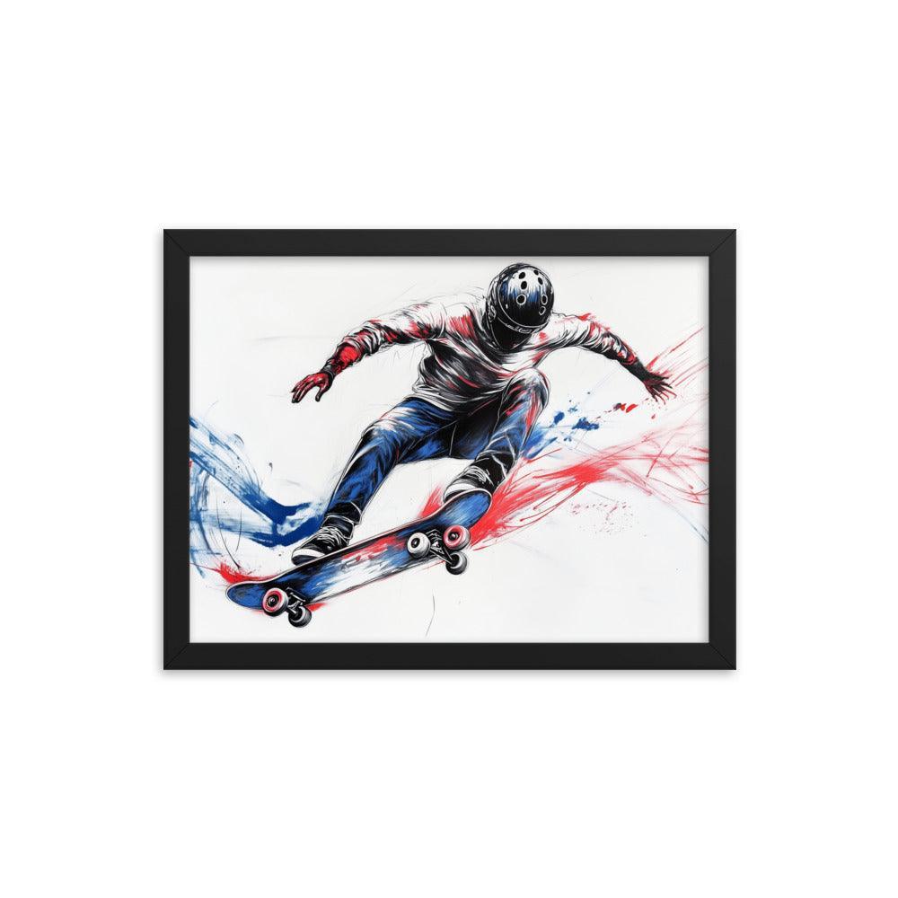 High-Energy Skateboarder with Helmet Abstract Sketch Framed Poster - Oh Posters