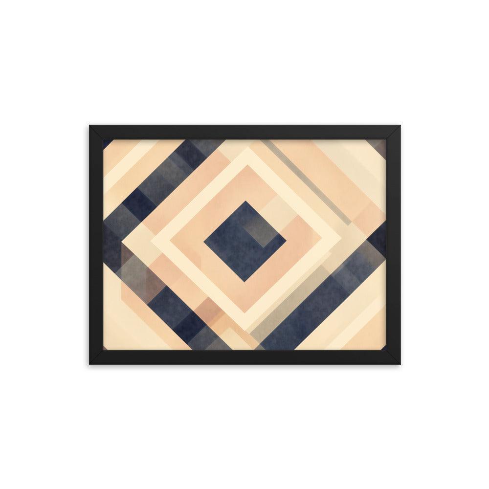 Geometric Art Abstract Patterns in Beige and Blue Tones Framed Poster - Oh Posters