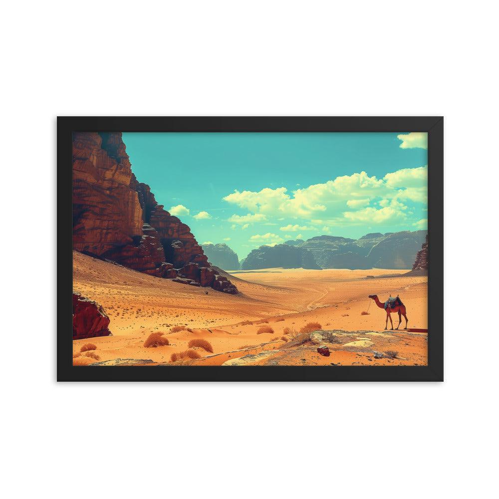 Jordan Wadi Rum Desert Camel Landscape Framed Poster - Oh Posters