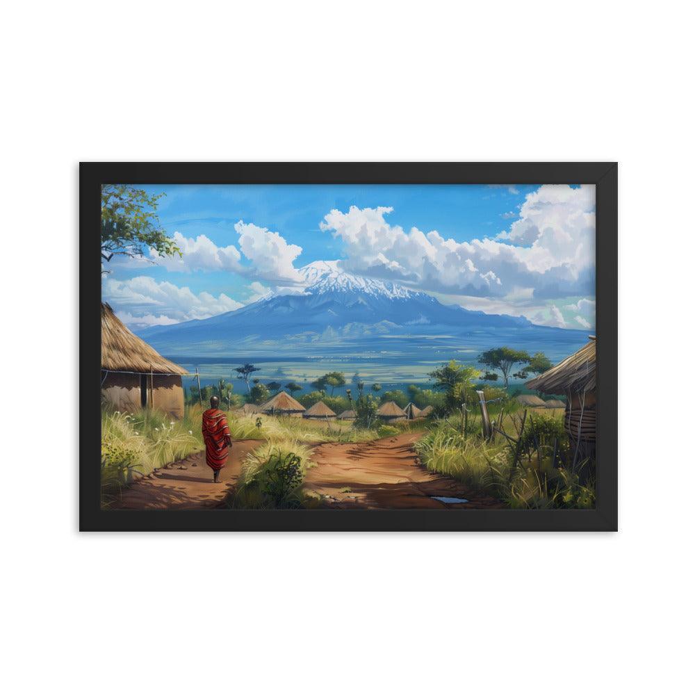 Kenya Maasai Village Kilimanjaro View Framed Poster - Oh Posters