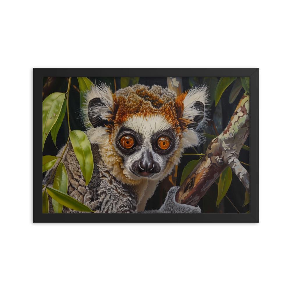 Madagascar Brown Lemur Realistic Wildlife Art Framed Poster - Oh Posters