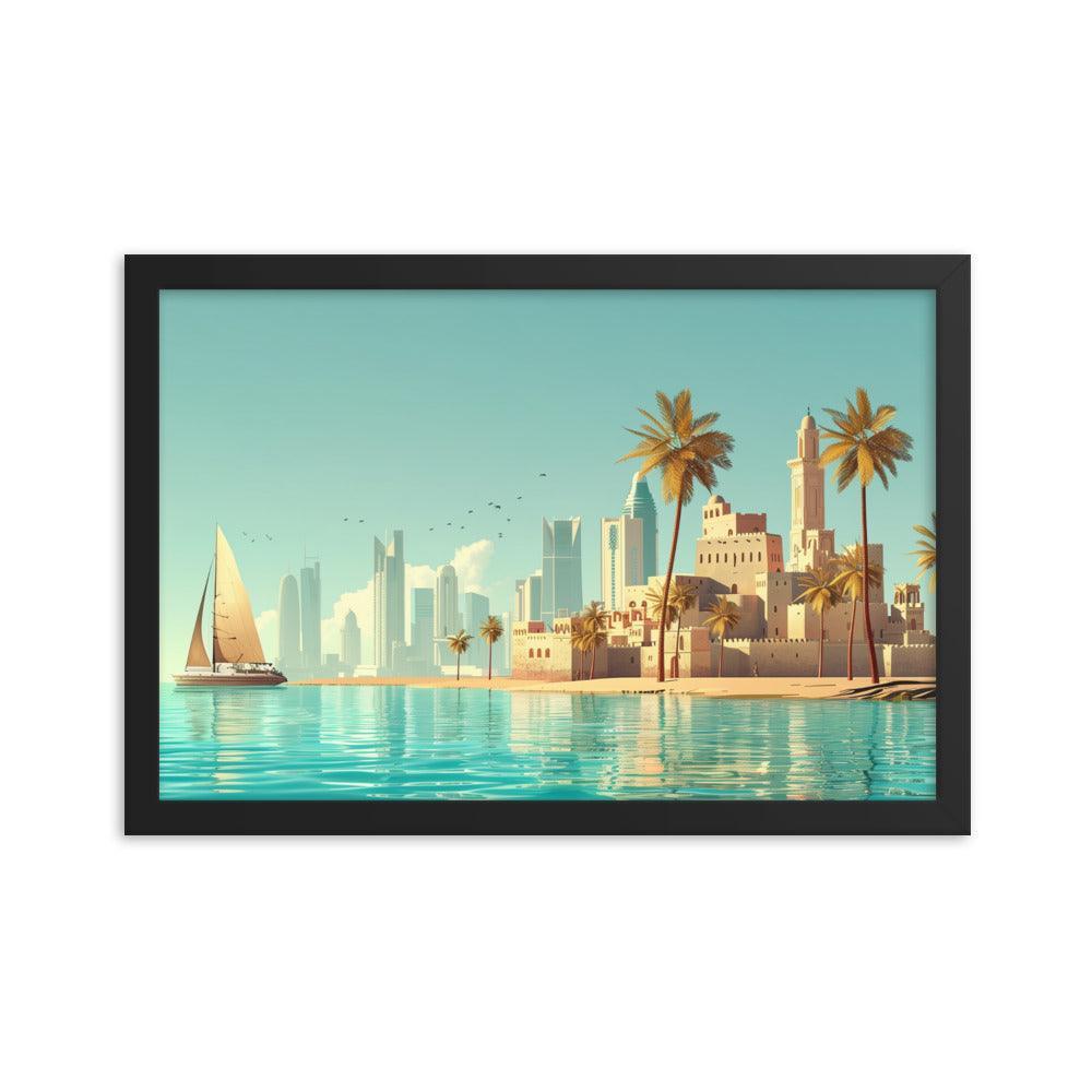 Qatar Traditional and Modern Architecture Seaside Framed Poster - Oh Posters