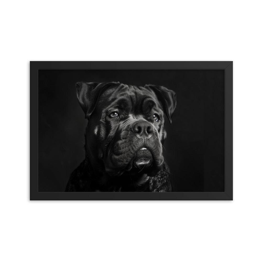 Cane Corso Black and White Close-Up Portrait Framed Poster - Oh Posters