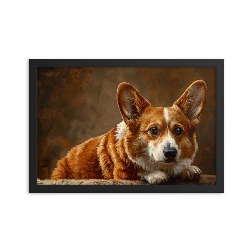 Cardigan Welsh Corgi Realistic Painting Portrait Framed Poster - Oh Posters