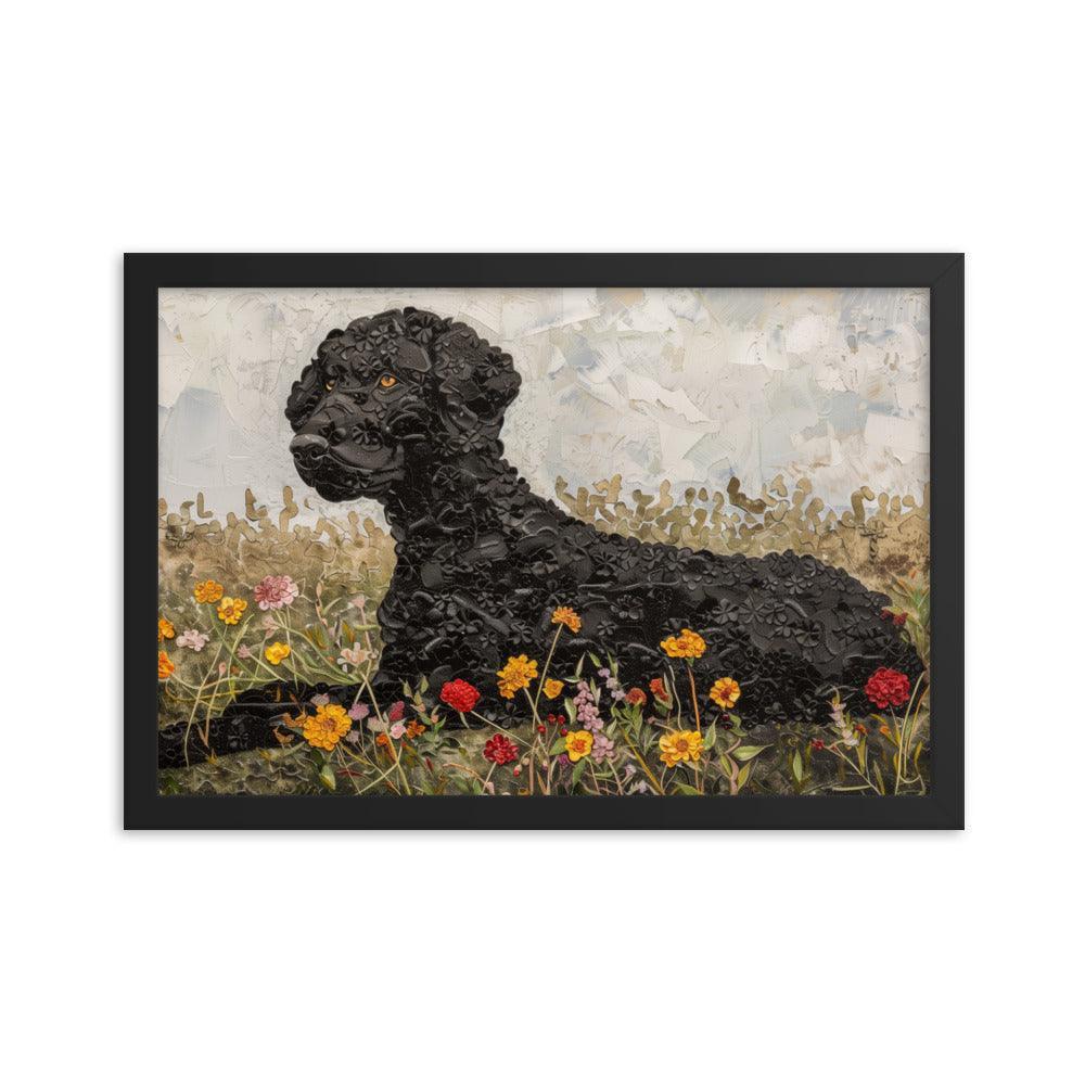 Curly-Coated Retriever Textured Flower Field Painting Framed Poster - Oh Posters