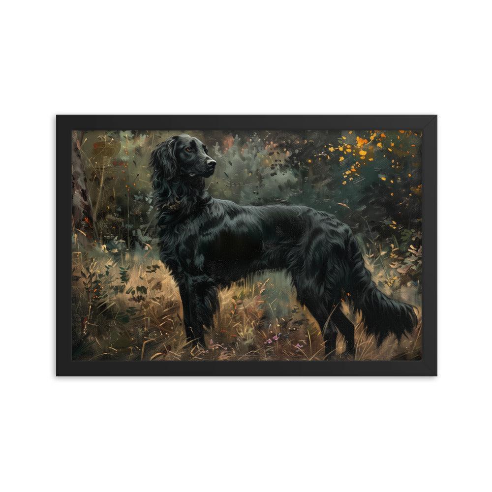 Flat-Coated Retriever in Forest Painting Framed Poster - Oh Posters