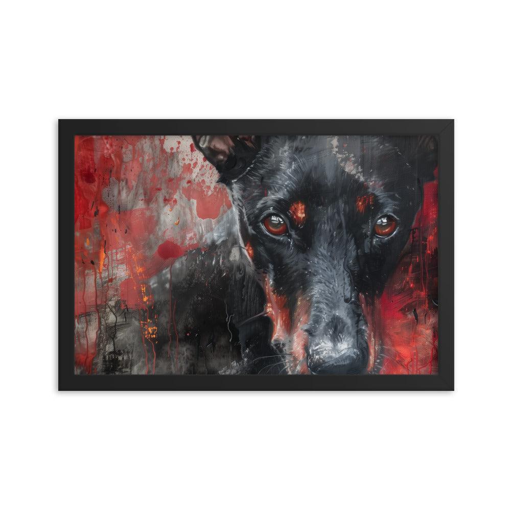 German Pinscher Abstract Red and Black Painting Framed Poster - Oh Posters