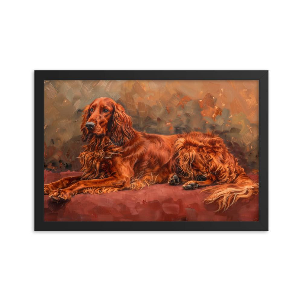 Irish Setter Relaxing on Red Couch Painting Framed Poster - Oh Posters