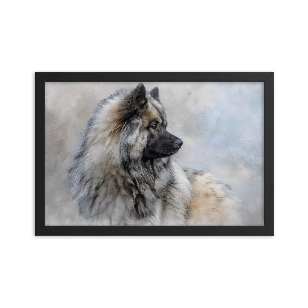 Keeshond Side Profile Winter Painting Framed Poster - Oh Posters