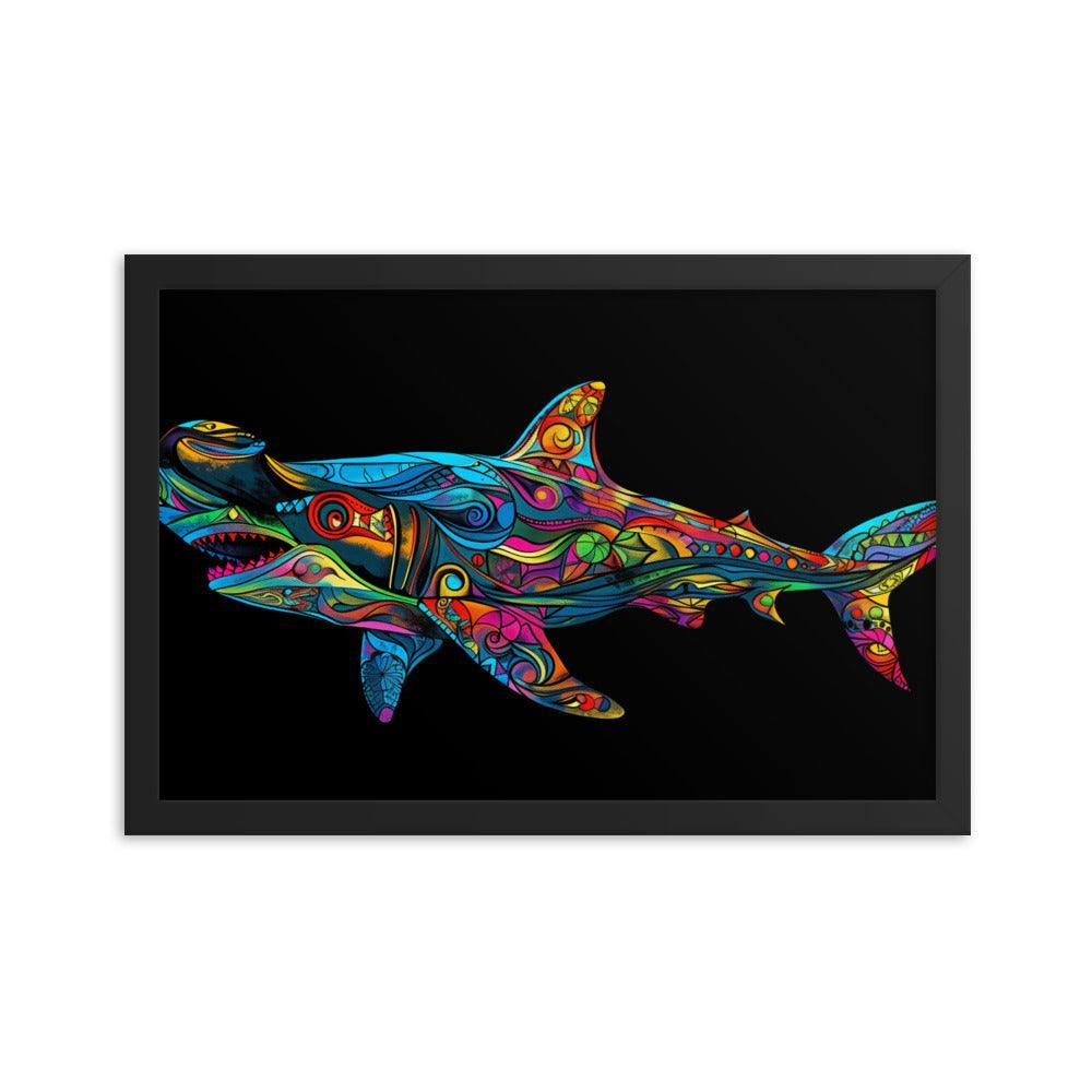 Hammerhead Shark Colorful Abstract Art Digital Design Framed Poster - Oh Posters