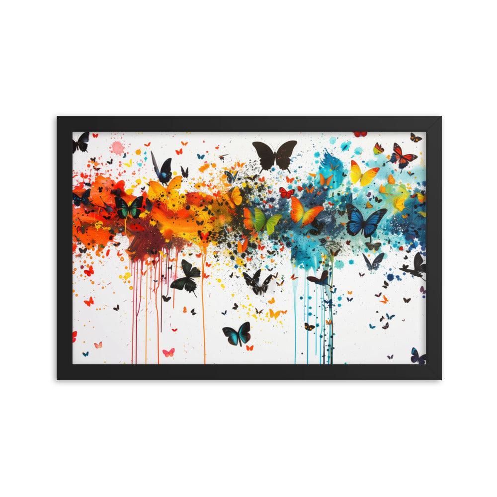 Butterfly Swarm Artistic Paint Splatter Abstract Framed Poster - Oh Posters