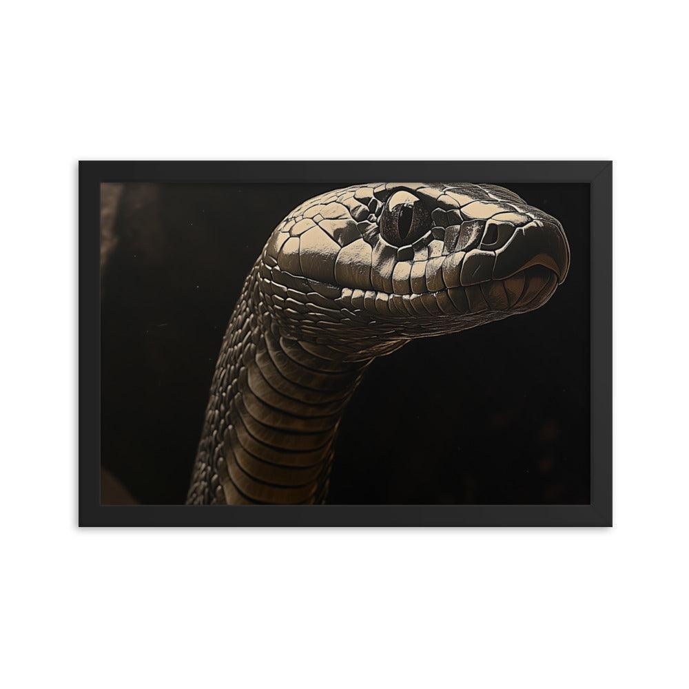 Cobra Snake Realistic Dark Portrait Digital Art Framed Poster - Oh Posters