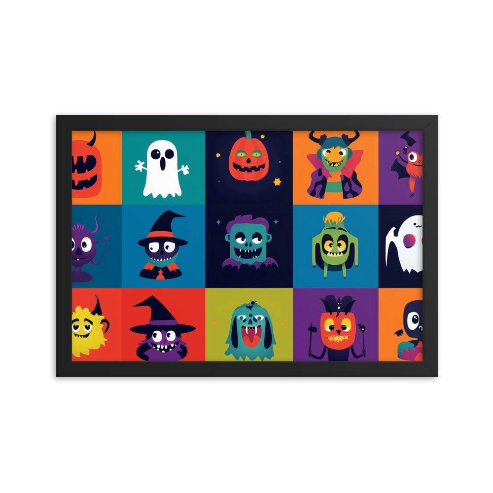 Halloween Monster Faces Assorted Digital Art Framed Poster - Oh Posters