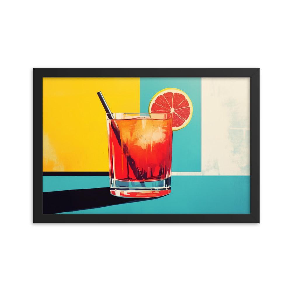 Vibrant Red Cocktail with Lemon Slice Pop Art Style Framed Poster - Oh Posters